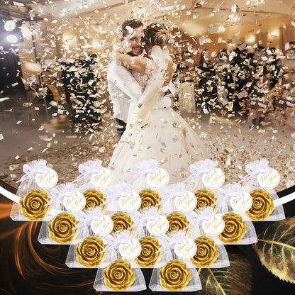 Treela 24 Set Flower Candles Wedding Favor for Guests Mini Gold Rose Shaped Tealight Candles for Return Gift Wedding Birthday Bridal Shower Housewarming Party