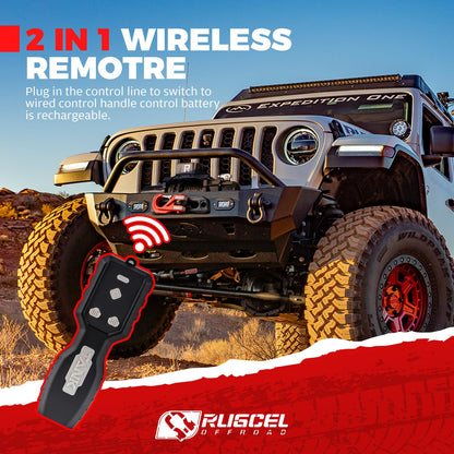 RUGCEL WINCH 20000lb 12V Heavy Duty Truck Winch Waterproof Electric Synthetic Rope Winch,Black Rope,2 in 1 Wireless Remote Control, for Truck SUV, Recreational Vehicle,Tank Series.