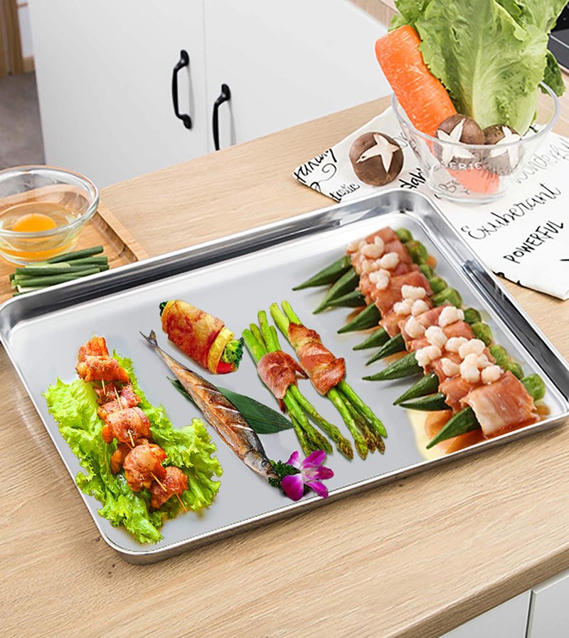 P&P CHEF 19.6 Inch Baking Sheet Pan with Rack Set, Stainless Steel Cookie Sheet Pan Tray with Cooling Rack for Oven Use, Cooking Roasting, Non Toxic & Dishwasher Safe, Heavy Duty