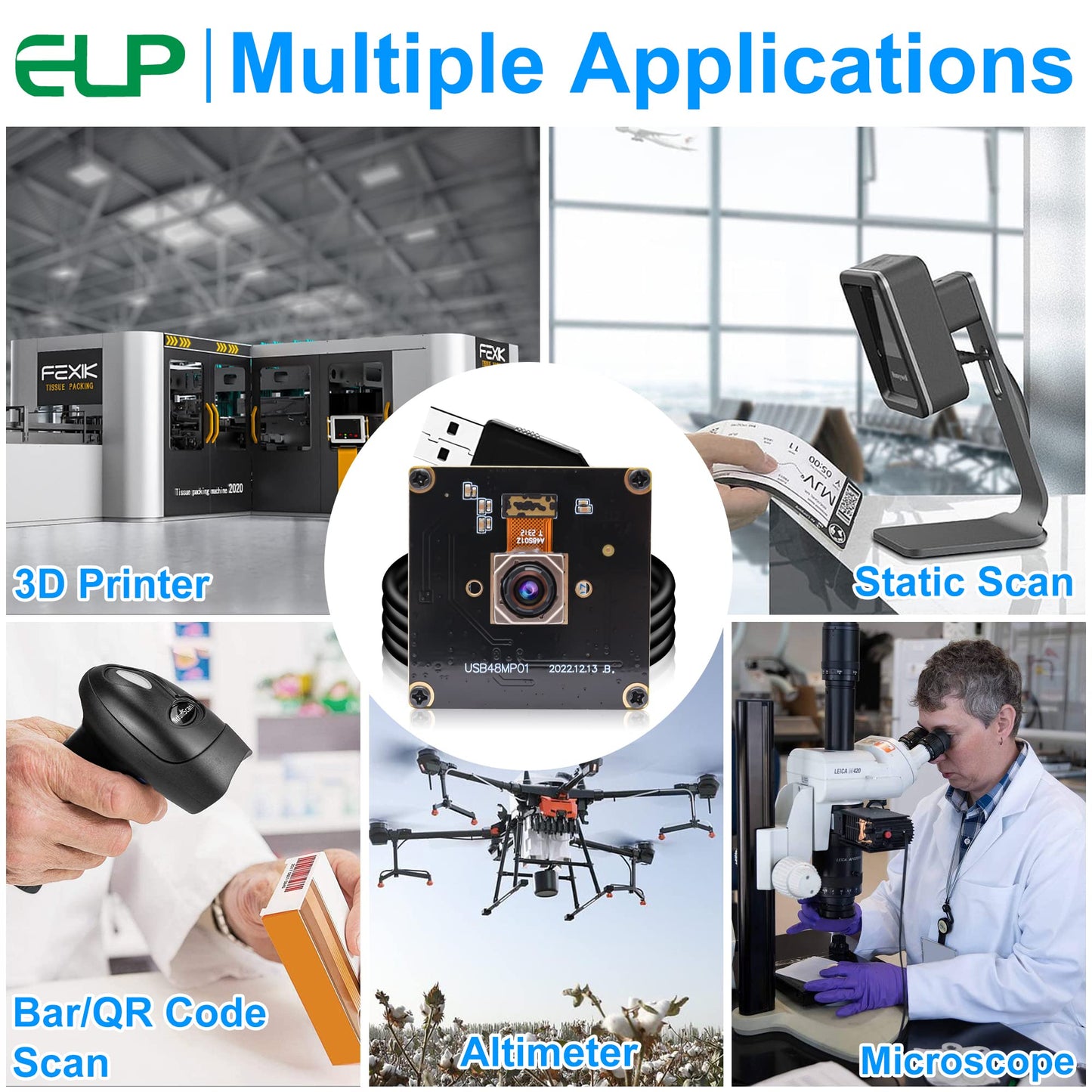 ELP 48MP Fast Autofocus USB Camera Module with 70degree No Distortion Lens for Computer Mini UVC USB2.0 Industrial Webcam Board 8000 * 6000 USB with Camera for Laptop PC Raspberry pi Jetson Nano