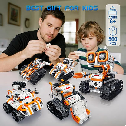5 in 1 STEM Robotics Building Kit 560 PCS APP/Remote Control Robot Toy Building Block Sets Compatible with Lego Robot Control &amp Programming Coding Robotic Toys Birthday Great Gifts for Boys 8-1