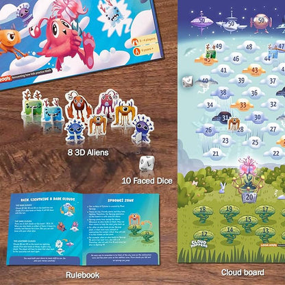 Cloud Hoppers Addition and Subtraction Game - Fun Math Board Game for 6-8 Year Olds Easy to Play Educational Game for Kids at Home Perfect STEM Toy Gift for Girls &amp Boys Grade 1 &amp Up