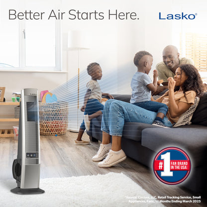 Lasko Outdoor Living Oscillating Tower Fan, for Decks, Patios and Porches, 10 Foot Power Cord, 4 Refreshing Speeds, 42", Beige, YF202