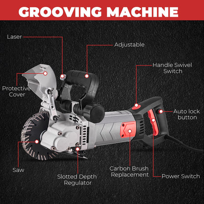 XtremepowerUS Wall Chaser Cutting Machine Wall Concrete Grooving Cutting w/Water Line Dust Port Infrared Sighting (Slotting Machine)