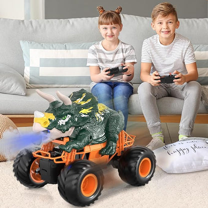 Bennol Remote Control Dinosaur Truck Toys for Kids Boys 3-5 4-7 2.4GHz RC Dino Car Toys with Light Sound &amp Spray Indoor Outdoor All Terrain Electric RC Monster Car Gifts for 3 4 5 8 10 12 Boys