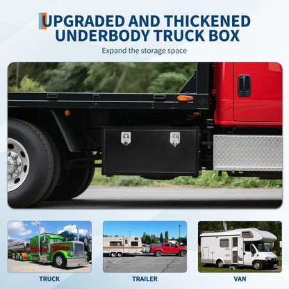 Black Steel Underbody Truck Box,60"×18"×18" Pickup Storage Box, Heavy Duty Diamond Plate Tool Box with Lock and Keys, Waterproof Trailer Storage Box with T-Handle Latch for Truck, Van, Trailer