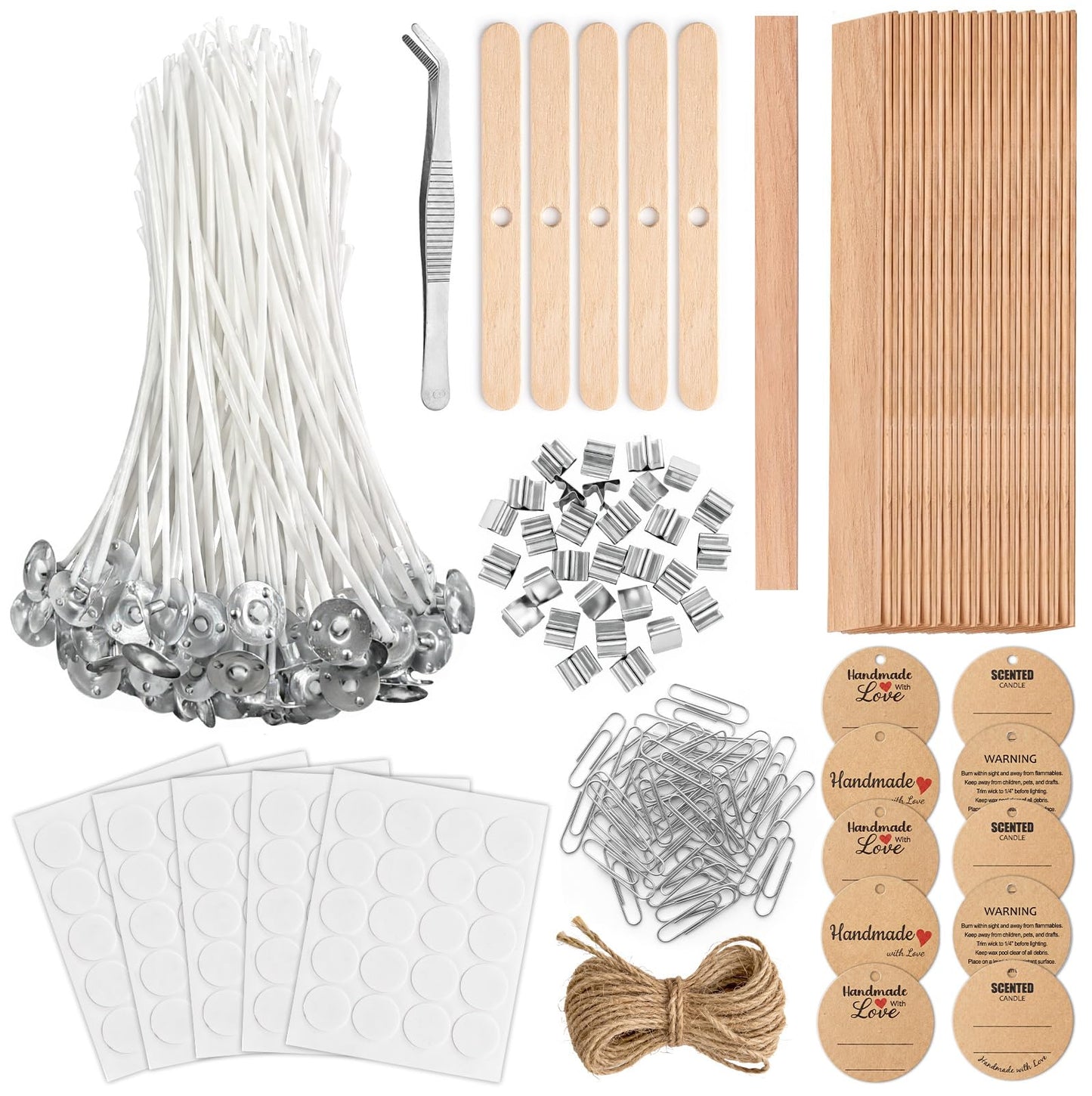 Candle Wicks for Candle Making Kit Supplies, 130 Pcs with 100 Cotton & 30 Crackling Wood Wicks for Soy Beeswax Candles, Holders & Stickers, Handmade Gifts Set (6 inch)