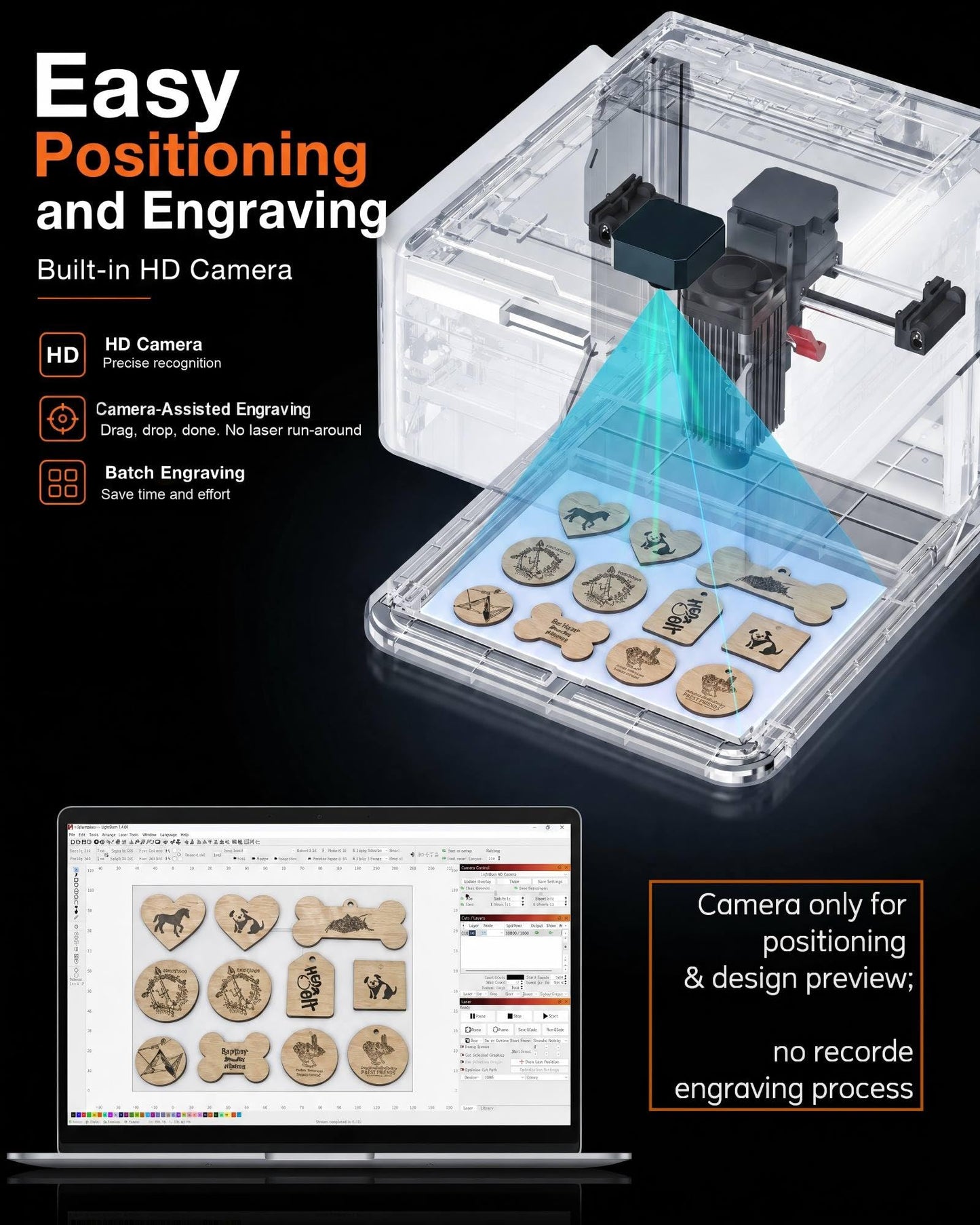 Carverall A1 Pro 10W Mini Laser Engraver with Camera, Portable Laser Engraver and Cutter Desktop Lazer Engraving Machine for Wood Leather Painted Metal Glass, Home DIY, Small Business, Class 1