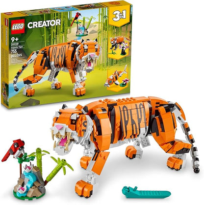 LEGO Creator 3 in 1 Majestic Tiger - Building Toy for Boys &amp Girls Ages 9+ - Gift for Easter Baskets - Kids Bedroom and Desk Decor - Build Tiger Panda or Koi Fish - 31129