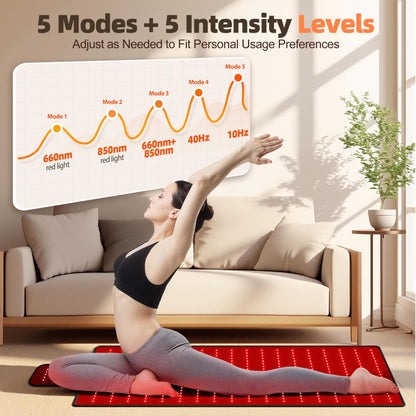 Red Light Therapy Mat for Full Body, High-Density LED Infrared Light with 5 Intensity Levels, 9 Auto-Shutoff Timer Settings, Handheld Controller, Gifts for Athletes, Office Workers, Women, Men