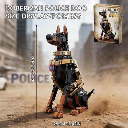 Doberman Pinscher Building Set 1376 Pieces Realistic Police Dog K9 Model Kit with Tactical Harness Large Sitting Animal Pet Construction Toy Guardian Statue Gift for Dog Lovers &amp Adults