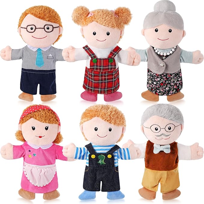 6 Pcs Family Hand Puppets 12 Inch Grandparents Mom &amp Dad Brother &amp Sister Plush Hand Puppet Toys Role-Play Toy Puppets for Kids Storytelling Imaginative Pretend Play Teaching Preschool(6 Fam