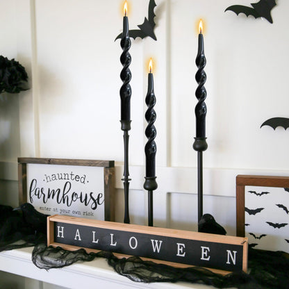 Halloween Taper Candle Black Candles - 4 PCS Spiral Candles Unscented Twisted Candlesticks 10 inch for Christmas Dinner Wedding Home Decor, Relaxation & All Occasions