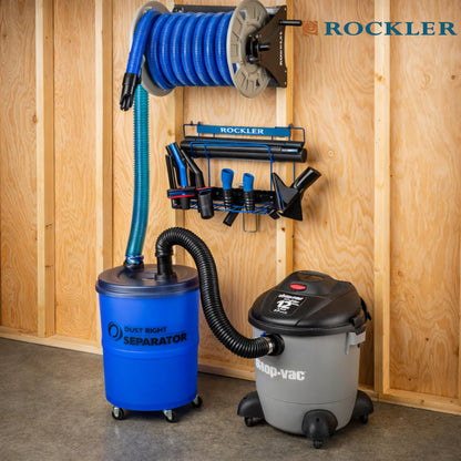 Rockler Shop Vacuum Hose Reel - Holds 40' of 1-1/2'' Vacuum Hose Extension Reel w/Steel Frame - Adjustable Tension Knob, Wall Mount Vacuum Hose Reel - Easy Installation Dust Collector Accessories