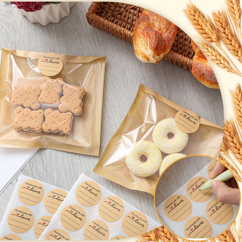 Outus 100 Pcs Cookie Packaging Bags with Seal, 6 x 6 Inch Bakery Pastry Bags with Window, Heat Sealable Grease Resistant Paper to Go Bake Sleeves for Gift Giving Donut Bread Sandwich (Brown)