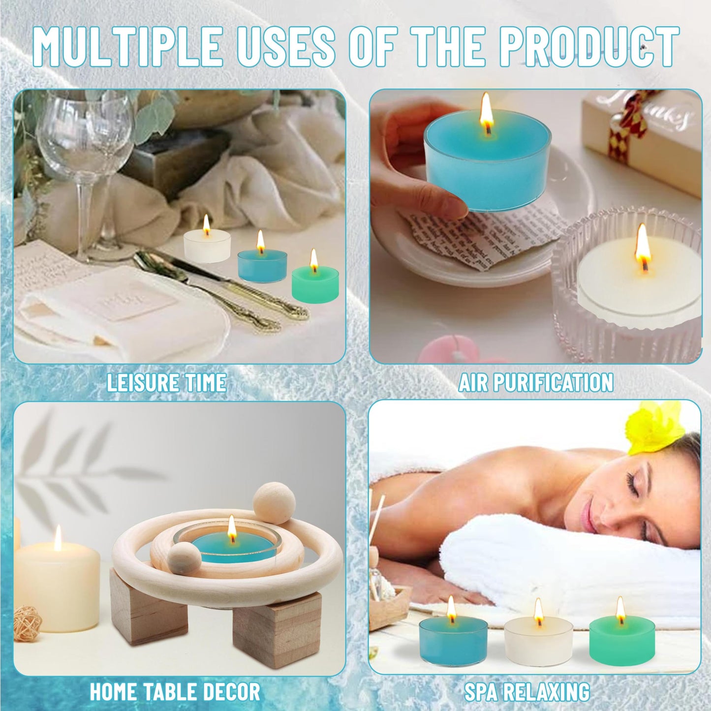 Scented Tea Light Candles 12 Pack Hand Poured 3 Color Smokeless 4 Hours Clean Burning Small Round Clear Cups Tealight Candles for Romantic Dinners Wedding Centerpieces Cozy Evenings