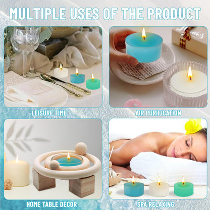 Scented Tea Light Candles 12 Pack Hand Poured 3 Color Smokeless 4 Hours Clean Burning Small Round Clear Cups Tealight Candles for Romantic Dinners Wedding Centerpieces Cozy Evenings