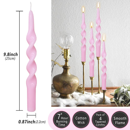 Spiral Taper Candles Pink Twisted Candlesticks Pastel Candle Sticks Long Tapered Candles Unscented Twirl Candle Tall Smokeless Candle for Home Décor Weddings Holiday