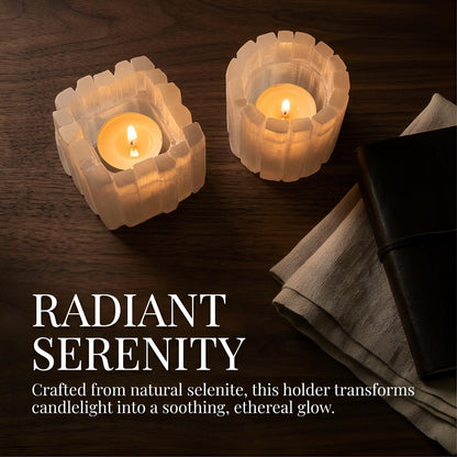 Selenite Tea Light Holder, Natural Selenite Crystal Candle Holders with Different Shapes, for Home Decor, Meditation, Yoga, Reiki, Gifts (Square Regular Cup)