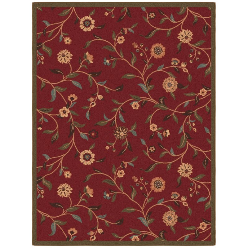 Ottomanson 5' x 6'6" Rugs for Living Room Floral Area Rug for Bedroom - Non Slip Durable Large Floor Carpet for High Traffic Areas - Indoor Rug for Dining Room Kitchen Kids Playroom, Red