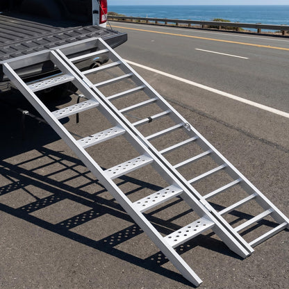 KOLOTOOL 81" Aluminum Motorcycle Loading Ramp with Walking Steps, 32.5" Wide Heavy Duty Folding Ramp for Trucks & Trailers, 900 lbs Bike Capacity & 400 lbs Person Support, Portable Loading Equipment