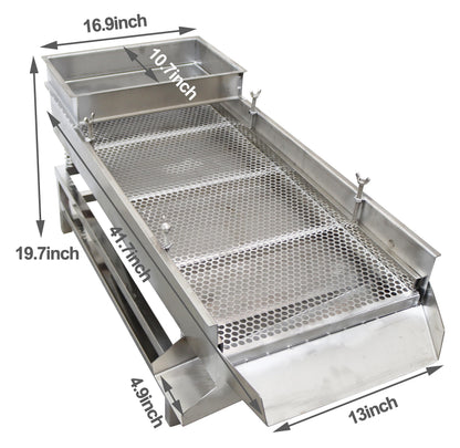 TECHTONGDA Straight Vibrating Sieve Screen Shaker Electric Linear Sifter Machine Stainless Steel One Layer Two Motor 10mm Screen Size 15.7×37.4inch 110V