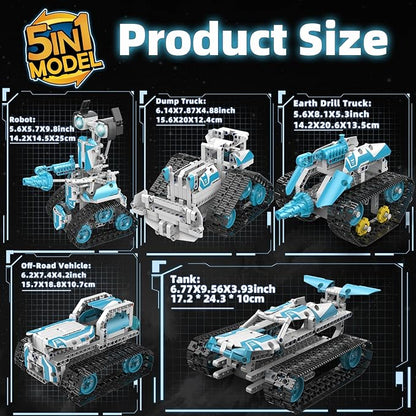 STEM Robot for Kids Ages 8-14 5-in-1 Remote Control and APP Programmable Robot Toys - 720 Pcs DIY Building Science Educational Kit Building Block Birthday Present for Teen Boys Girls