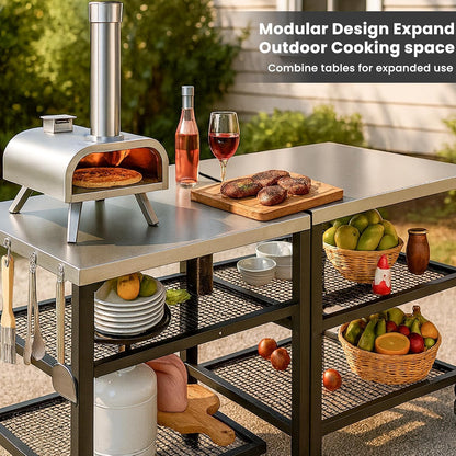Hisencn Pizza Oven Table Cart for Ninja Woodfire, Blackstone, Cuisinart Pizza Oven, Outdoor Grill Cart, Stainless Steel Portable Grill Tables Grill Stand, Modular Table, Food Prep Carts with Hooks