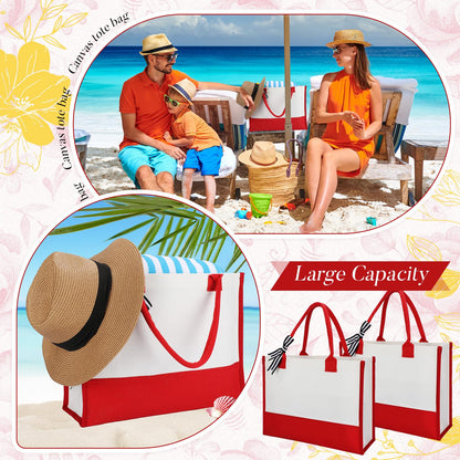 Shinylin 3 Pcs Initial Canvas Tote Bag Reusable Blank Personalized Present Totes for Women, Bridesmaid, Wedding, Travel Gift(Red)