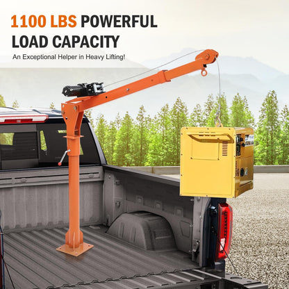 Garvee 1100 LB Electric Truck Crane,360° Swivel Heavy Duty Folding Jib Crane with 3500 LB Winch, Adjustable Height/Length Boom for Pickup Mounting - Construction, Farming, Industrial Lifting Solution