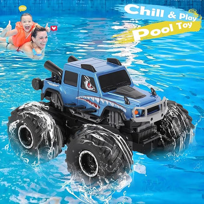 HENGI Amphibious Remote Control Car RC Monster Truck 2.4GHZ 1:16 Waterproof All-Terrain Off-Road RC Cars Toys Pool Toys Gifts for Boys and Girls Age 8-12 (Blue)