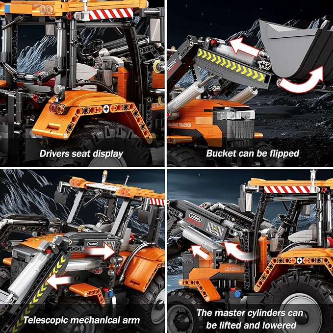 Reobrix Loading Tractor Building Blocks Sets for Adults Remote Control Bulldozer Building Model Kit Excavator Engineering Building Toys for Adult (22024)