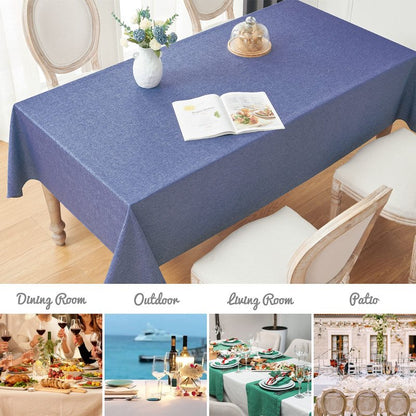 Veblandy Rectangle Tablecloth Linen Textured Waterproof & Stain Resistant Table Cloth Wrinkle Free Decorative Fabric Farmhouse Table Cover for Dining/Party/Buffet/Wedding, 60 x 144 Inch, Demin Blue