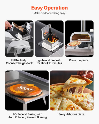 VEVOR Dual Fuel Outdoor Pizza Oven, 12" Auto-Rotating Propane & Wood Pellet Pizza Ovens, Multi-Fuel Pizza Maker with Electric Rotation System & Thermometer, for Outside Patio Camping & Backyard