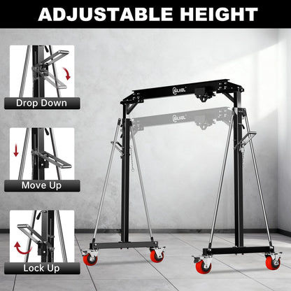 SILVEL Gantry Crane 1 Ton MAX3000LBS, Adjustable Height 8.53 to 12.47ft with Triangle Base, Portable I-Beam Hoist for Factory, Warehouse, Auto Repair & Construction, Black