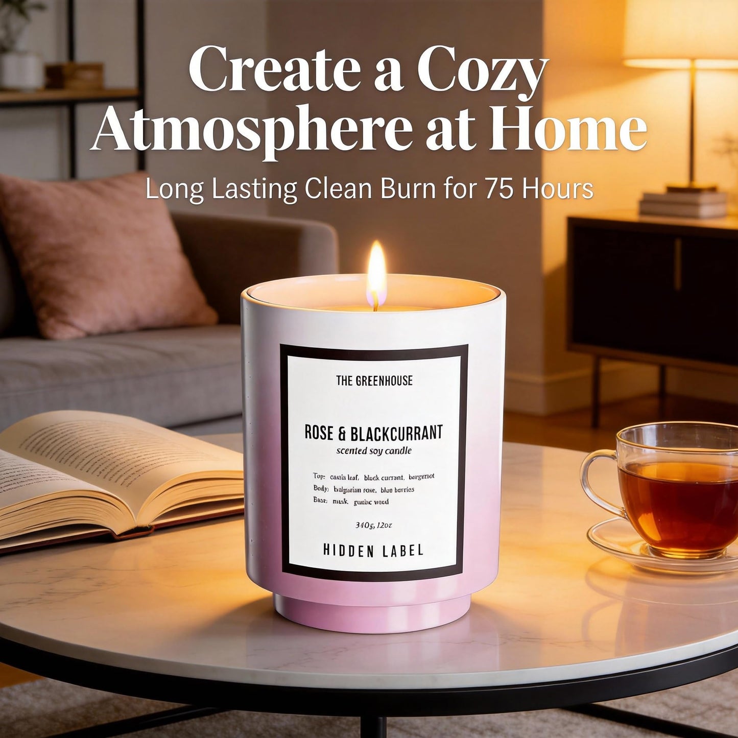 Rose Blackcurrant Candle, 12oz Natural Soy Wax Non Toxic Scented Candle 75 Hours, Bulgarian Rose & Cassis Essential Oil Aromatherapy Candle, Long Lasting Jar Candle Gift for Women