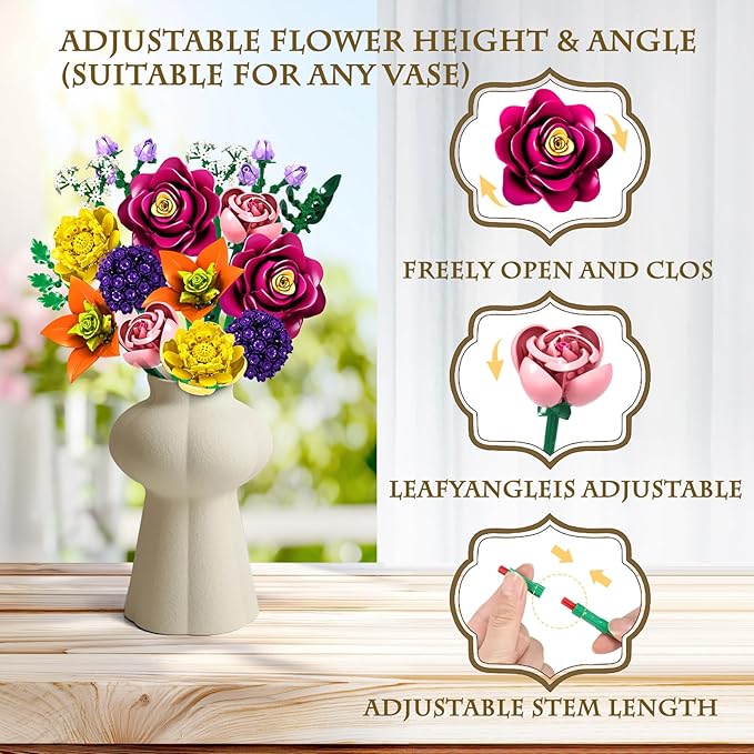 Flower Bouquet Building Block Set for Adults 933PCS Botanical Collection 14 Flowers Building Blocks Kit Creative DIY Building Block Gift for Teens Girls Ages 6+ and Mom/Girlfriend