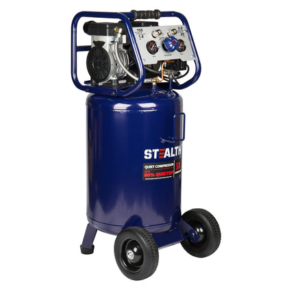 Stealth 20 Gallon Ultra Quiet Air Compressor,1.8 HP Oil-Free Peak 150 PSI 68 Decibel, 5.5 CFM @ 40 PSI 5 CFM @ 90 PSI Silent Long Life Electric Air Compressor W/Wheel for Garage