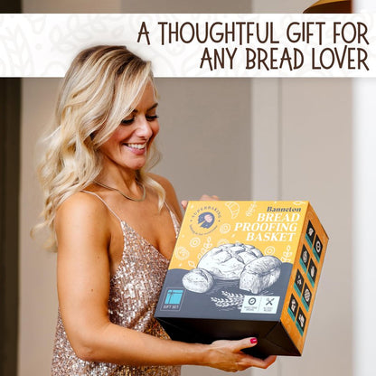 Superbaking 9' Round Banneton Bread Proofing Basket Gift Set– Sourdough Starter Kit for Crusty Artisan Style Loaves, Includes Essential Bread Baking Supplies & Tools - Ideal Gift for Bakers