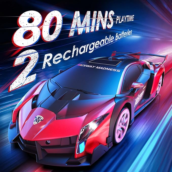 Holyton 1:10 Scale Transforming RC Car &amp Robot with Gesture Control 80 Mins Play (2 Batteries) One-Button Transformation LED Lights &amp Sound Effects – STEM Gift for Boys &amp Girls Ages 5-1