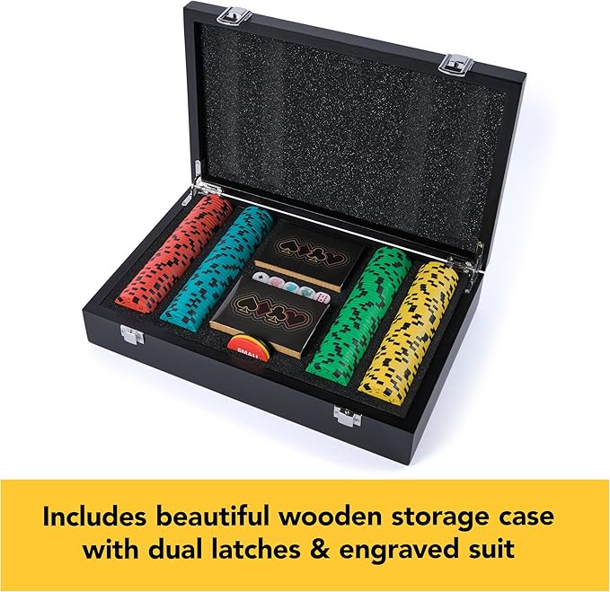 Spin Master Games Cardinal Legacy Deluxe 200-Piece Poker Set Premium Dual-Toned Poker Chips in Wooden Storage Case 2-10 Players for Ages 10 &amp Up