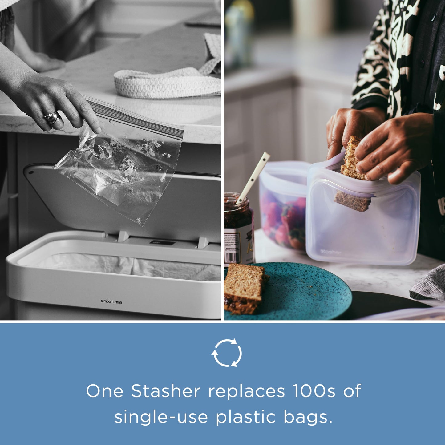 Stasher Premium Silicone Reusable Food Storage Half Gallon Bag, Clear, Microwave, Sous Vide, Dishwasher, Oven and Freezer Safe, BPA Free, Leak-free, Eco-friendly, 64 Oz