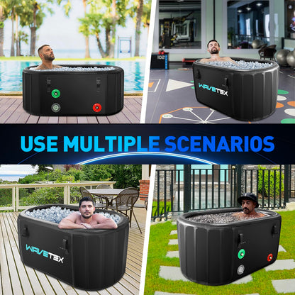 Inflatable Ice Bath Tub for Athletes Compatible with Water Chiller, Portable Recovery Tub with Lid, for Indoor & Outdoor Therapy Recovery, 59 L x 30" W x 28" H, Black (Oval)