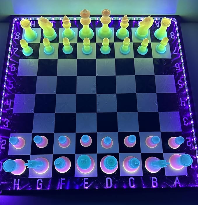 Dam Merch's LED Illuminated Glow in The Dark Chess Set - Made in USA (Regulation Dualing Rainbow)