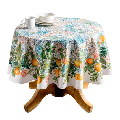 Maison d' Hermine Table Cloth Round Table 100% Cotton 63 Round Inches Tablecloth Reusable Decorative for Dining Kitchen Room Farmhouse Home Gifts for Mothers Day Spring Summer - Agrume