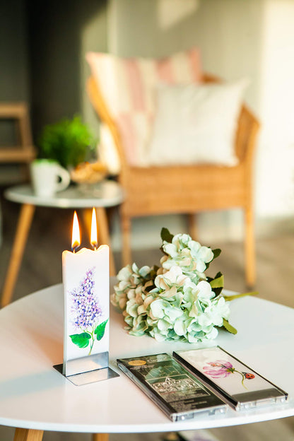 Flatyz Hand Painted Flat Candle | Unscented, Dripless, Smokeless, Decorative | Texas Bluebonnet Flowers | Double Wick with Metal Base | Unique Gift Idea and Home Décor Accent