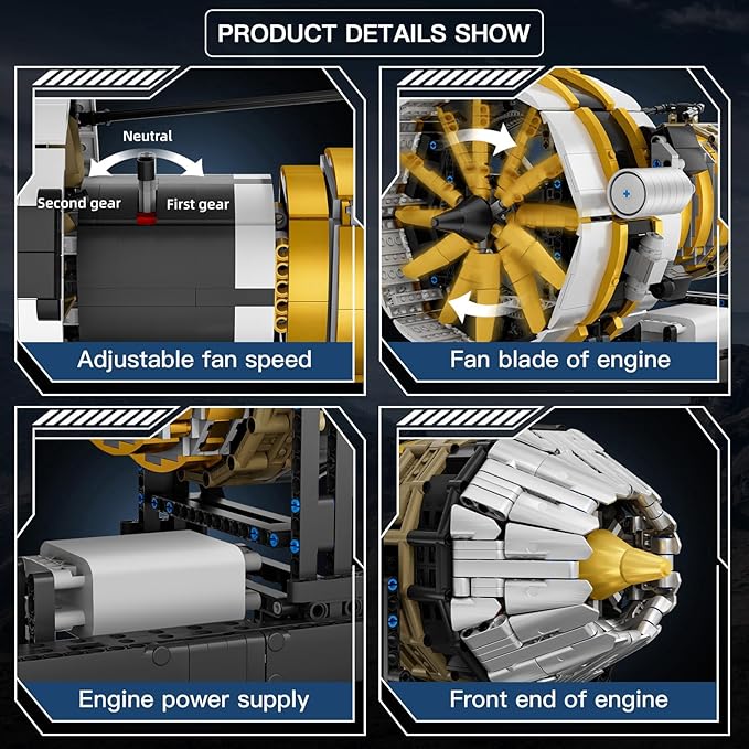 Mould King Aircraft Engine Toys Building Sets Mini Engine Model with Motor 10141 STEM DIY Project Building Kits Collectible Birthday Blocks for Adults Aged 14+ (2256 Pieces)