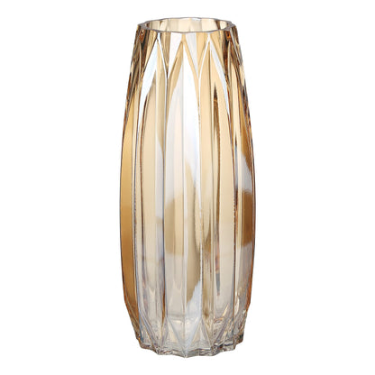 Lucky Bird Amber Glass Vase - Modern Tall/Short Ribbed Vase for Flowers & Candles - Amber H11.8" Centerpiece HomeDecor