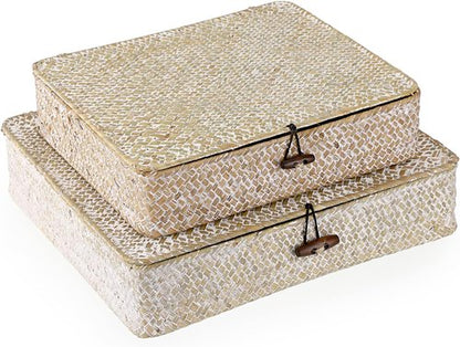 Hipiwe Wicker Storage Bins - Set of 2 Natural Seagrass Baskets with Lids | Multipurpose Home Organizer (Whitewash)