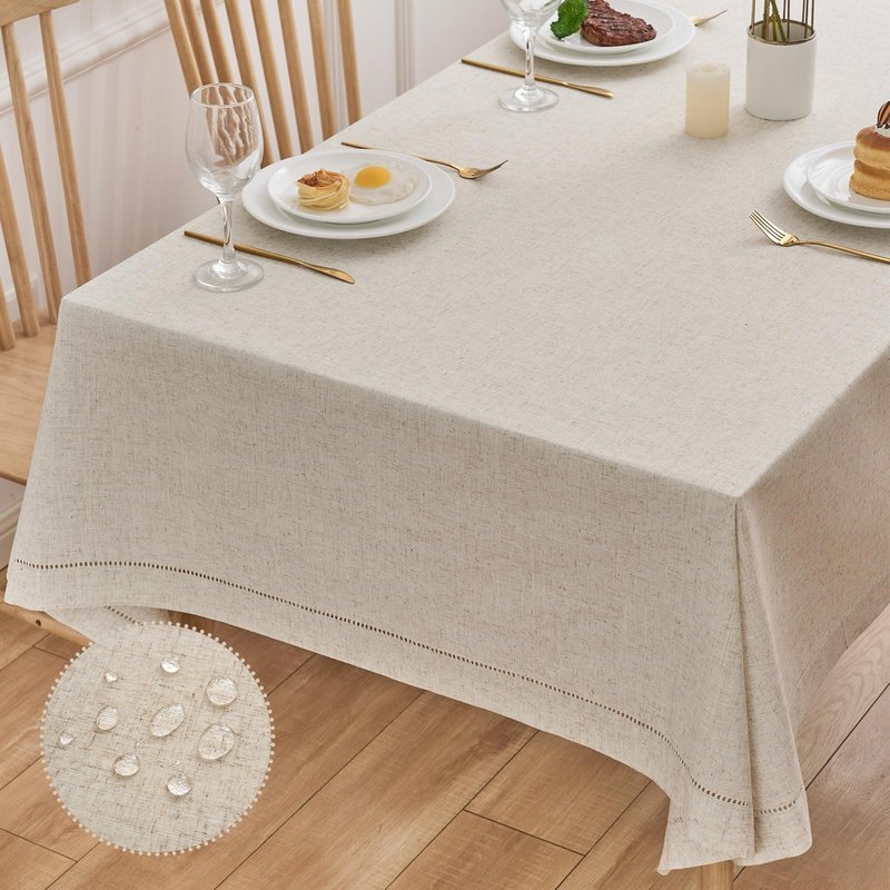 Zdolmy Natural Flax Linen Handmade Hemstitch Tablecloth 70" x 55"– Undyed Square Table Cover for Kitchen, Dining & Decoration, Ideal for Father's Day